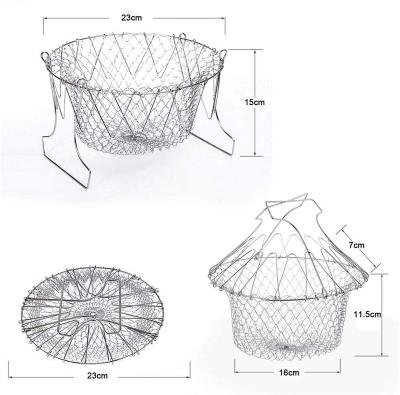 China Viable French Fries Basket Stainless Steel Mesh Foldable Frying Basket Net Colander For Kitchen Use for sale