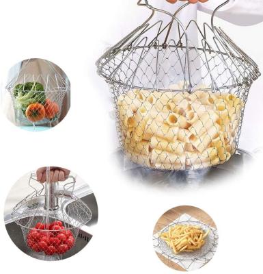 China Sustainable High Quality Collapsible Cooking Basket Food Grade Stainless Steel Mesh Collapsible Frying Basket for sale