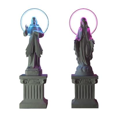 China New Worlwide Designs Large Fiberglass Religious Jesus Statue And Virgin Maria Sculpture With Lights for sale