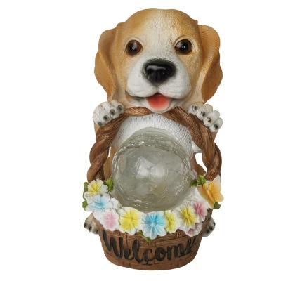 China Worlwide Polyresin Dog Figurines With Solar Led Lighting For Garden Decoration for sale