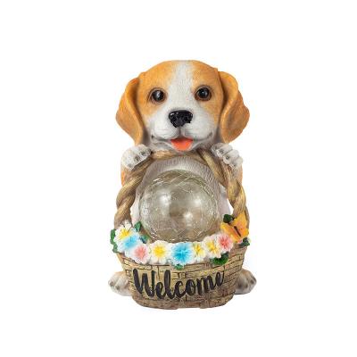 China Garden Resin Satue Animal Cute Dog Solar Garden Lights Outdoor Waterproof Led for sale