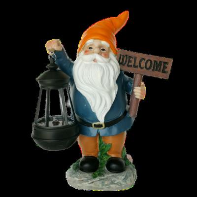 China Worldwide Polyresin Solar Gnome Home Statue Lantern Solar Garden Lights Outdoor Waterproof for sale