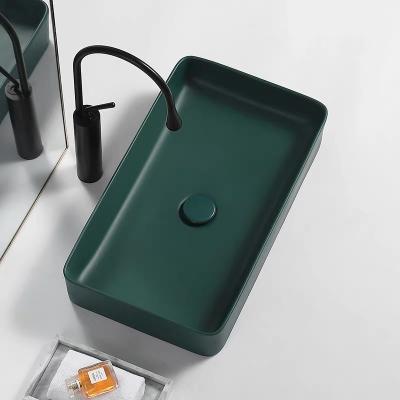 China Modern Rectangular Ceramic Vessel Bathroom Vessel Sink Green Color Countertop Modern Matte Porcelain Wash Basin for sale