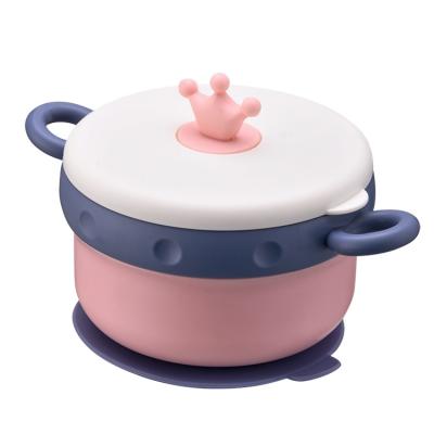 China Food Grade Minimalist Children's Decoration Lid Crown Tableware Dietary Supplement Feeding Bowl With Suction Cups for sale