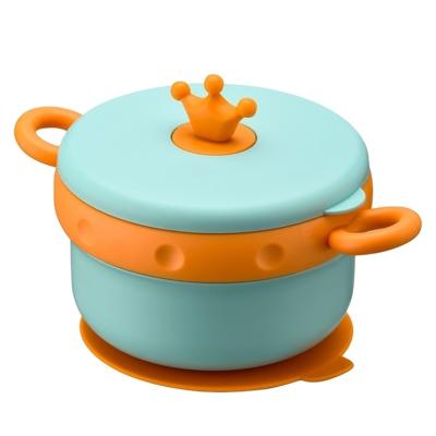 China Minimalist Cartoon Crown 304 Stainless Steel Baby Divided Dish Toddler Food Supplement Bowl Tableware Set for sale