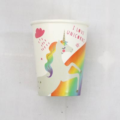 China Custom Biodegradable Cheap Wholesale Disposable Party Decoration Unicorn Flowers Birthday Beverage 9oz Disposable Paper Cup for sale