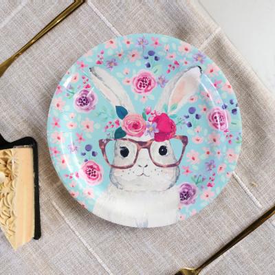 China Kaninchen Disposable Reflective Glass Rabbit Retro Party Gold Bunny Hat Pastry Petal Round Irregular Heart Shaped Paper Plate for sale