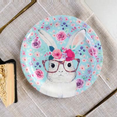 China Kaninchen Disposable Reflective Glass Rabbit Retro Party Gold Bunny Hat Pastry Petal Round Irregular Heart Shaped Paper Plate for sale