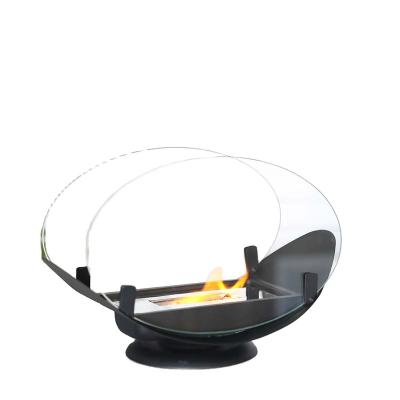 China Factory Supply Modern Frost Glass Fireplace Insert Mini Round Portable Small Bio Ethanol Table Fireplace for sale