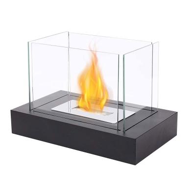 China Modern Hot Selling Bio Ethanol Square Fireplace With Tempered Glass Insert Table Top 4 Sided Portable Fire Pit For Indoor Outdoor for sale