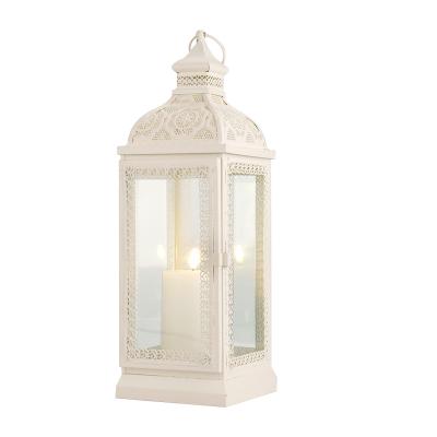 China Decorative Home Decor White Metal Candle Lanterns Hanging Lantern Candle Lantern Wedding Home Church Religious Decoration for sale