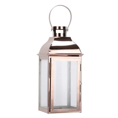 China Home Decoration 2022 New Rose Gold Candle Holder Wedding Home Decor Indoor and Outdoor Metal Candle Holder Lantern for sale