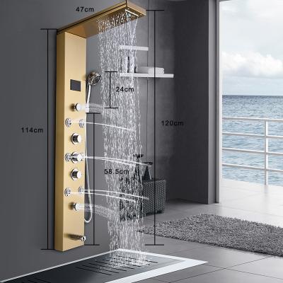 Cina Gold Nickel Free Slide Bar Brushed Shower Panel Column Towers Spa Jets Waterfall 304Stainless Shower Wall Panel Smart Shower Panel in vendita