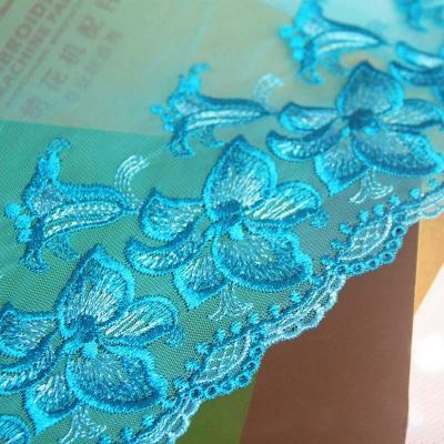 China Taidian Water Soluble Lace Embroidery Polyester Mesh Lace Trimming Blue Flowers Clothing Accessories Water Soluble Lace Fabric Whole Sale for sale