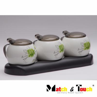 China Stocked Stainless Steel Hanging Rack With Kitchen Cup Shaped Ceramic Spice Jar for sale