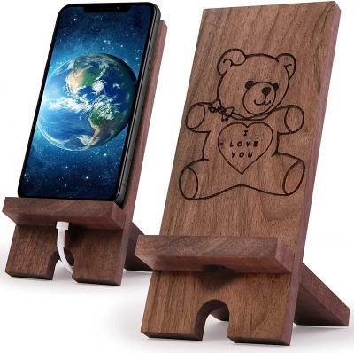 China Europe Cute Foldable Bear Mobile Phone Holder Wood Stand For DeskFun Wooden Pho for sale