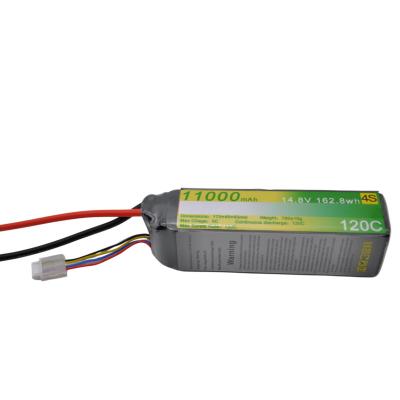 China Golf Carts Factory Price 120C 4S 14.8v 11000 Mah Lithium Polymer Battery For RC Car Helicopter for sale