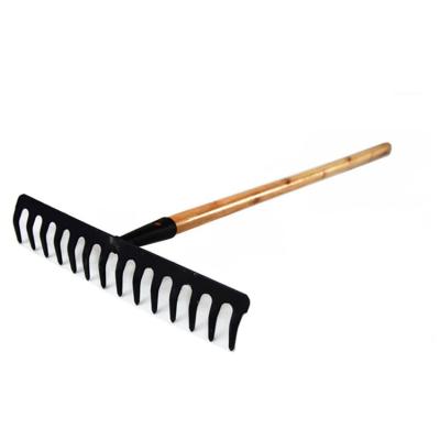 China Cultivating Rake Garden Tools Wholesale Custom Lawn Leveling Rake Quality Steel Head 14 Teeth Soil Level Rake for sale