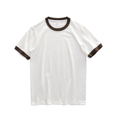 China 260g Anti-Shrink 100% Cotton Can Sleeve Retro Roll Neck Contrast T-shirt 100% Anti-Shrink Short Sleeve T-shirt Ringer Tee for sale