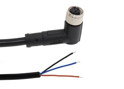 China IP67 waterproof right angled M8 overmolded cable assemblies with 3 core, 3 contacts circular female for sale