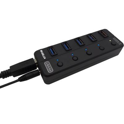 China ABS Port 4 Port USB 3.0 High Speed ​​Hub With Controllable Switch For PC Laptop for sale