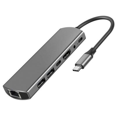 China Auminum alloy case wholesale 7 port usb hub OEM 7 in 1 c palladium usb hub type with sd TF port for laptop for sale