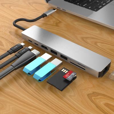 China ABS 8 in 1 usb-c hub c to high definition multimedia interface usb rj45 type c hub for laptop for sale