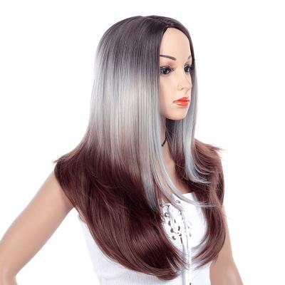 China Wholesale Ombre Brown Black Wave Wigs Heat Resistant Silky Straight Fiber Density Synthetic Pelucas Wigs for sale