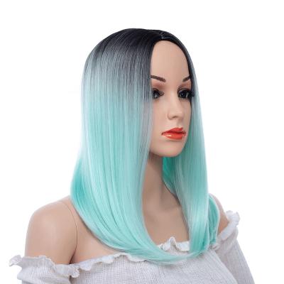 China Wholesale Ombre Hair Daily Wave Wigs Silky Straight Blue Black Ladies Wigs Straight Hairline Wigs for sale