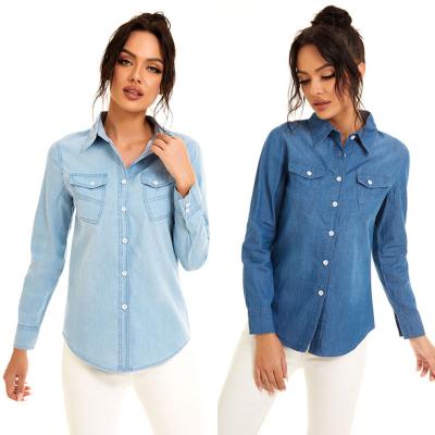 China New Women's Retro Blue Soft Breathable Denim Long Sleeve Casual Shirt Tops Blouse Plus Size S-3XL for sale