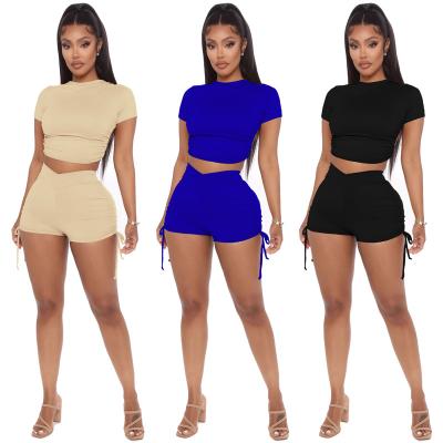 China Summer Breathable Women's Breathable Tracksuits Sets Two Piece Short Sleeve Draped Tops Shorts Suit Fitness Street Sport Club 2 Pcs for sale