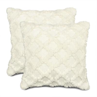 China Anti-Static Decorative Faux Fur Lumbar Throw Pillow Geometric Embroidered Plush Pattern Cushion Cover For Sofa Bedroom 12