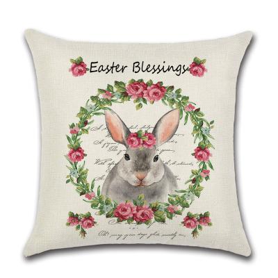 China Plain Easter Bunny with Eggs Home Decor Pillow Covers Vintage Graphic Linen Linen Checkerboard Cushion Covers 18x18 Floor Pillow for sale