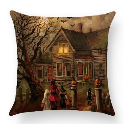 China Retro Style Happy Halloween Witch And Pumpkin Decor Small Home Canvas Cushion Sofa Simple Happy Pillow Cover 18 x 18 Inch Square Pillows for sale