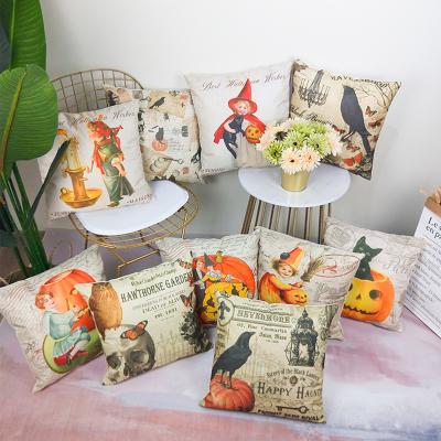 China Retro Small Cute Simple Hugging Pillowcase Witch Halloween Theme Series Cotton And Hemp Decoration Pillow Case Cushion Cover 18*18 Inch for sale