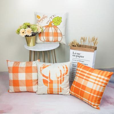 China Simple Thanksgiving Plaid Covers Pumpkin Fall Pillows Cushion Covers Classic Decorative Zippered Farmhouse Fall Pillow Covers for sale