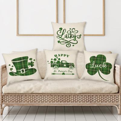 China St Patrick's Hat Pattern Car Seat Decoration Tile Cover Home Cushion Cover Green Plaid Series Truck Elf for sale