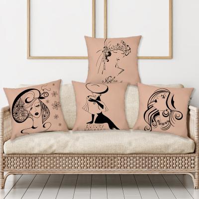 China New Pattern Portrait Woman Sketch Home Decor Mudcloth Pillow Cover Single Cushion Cover for sale