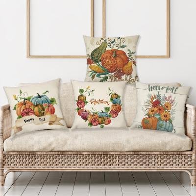 China Home 45cm x 45cm Autumn Harvest Pumpkin Farmhouse Thanksgiving Day Theme Cushion Home Decorative Pillow Cover Canvas Case for sale