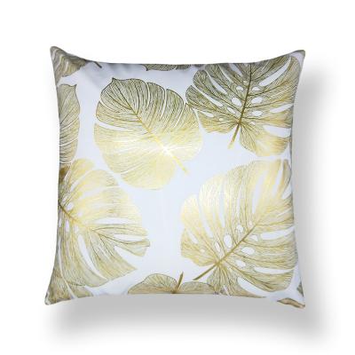 China New Simple Hot Stamping Tropical Cover Sofa Pillow Cover Gold Pillow Cover Tropical Plant Leaf Pattern Cushion Cover for sale