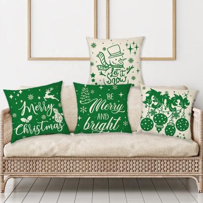 China Merry Christmas Pillow Case Anti-Static Christmas Set 4 White Green Deer 18x18 Sofa Cushion Cover Home Snowman Decoration for sale