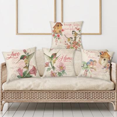 China Anti-Static Vintage Rose Flowers Style Decorative Square Cushion Covers Beige Canvas Tile Covers Cases For Sofa Couch for sale