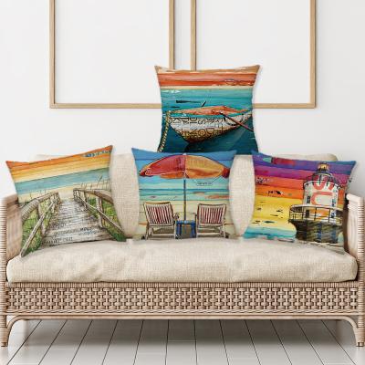 China 45cm x 45cm Oil Painting House Lying on Beach Theme Leisure Home Decorative Cushion Cover Pillow Cover Canvas Form for sale