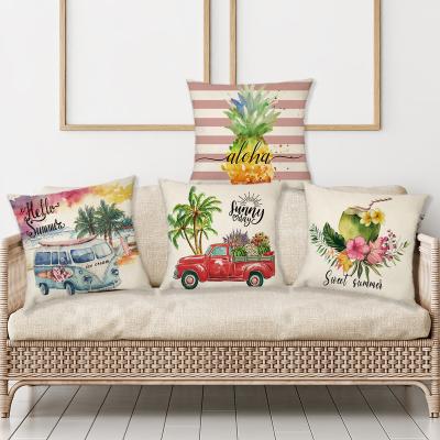 China New Simple Summer Watercolor Style Pineapple Coconut Pattern Cushion Cover Sofa Pillow Cover Manufacturer for sale