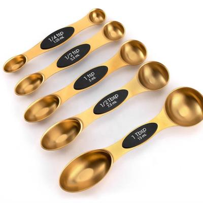 China Sustainable 8pcs Kitchen Accessory Tools Stainless Steel Magnetic Measuring Cups And Spoons Double Heads Spoons Set for sale