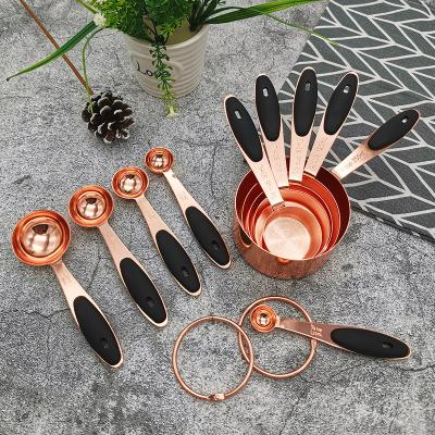 China Viable 10 PCS Measuring Cups and Spoons Sets Stainless Steel and Silicone Handle Kitchen Measure Tools Cooking Tools for sale