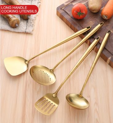 China INS Style Sustainable Gold Stainless Steel Kitchen Cookware Set 4 Pcs Set Cooking Kitchen Utensil Set Hollow Handle for sale