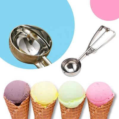 China Multi Purpose Stocked 3 in 1 Stainless Steel Ice Cream Cookie Scoop with Trigger Handle Melon Ball Dough Metal Cupcake Spoons for sale