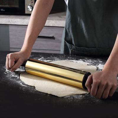 China Sustainable Stainless Steel Rolling Pin Black Gold and Gray Color Pasta Roller Bakeware Tools for sale