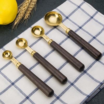 China Viable 4 PCS Doser Tool Kit Rose Gold and Gold Stainless Steel with Walnut Wood Handle Dosers for sale